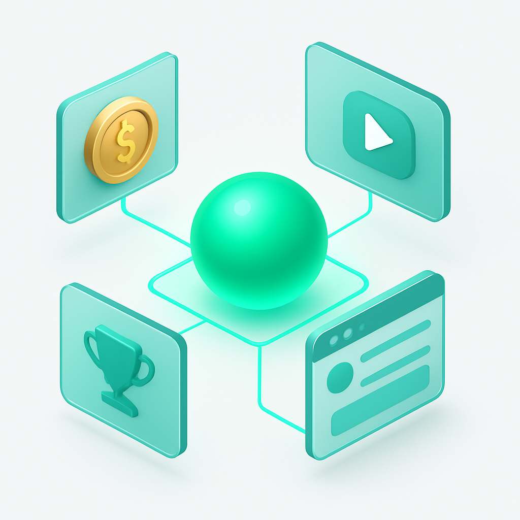 Illustration of the ViewZila ecosystem connecting ads, videos and websites